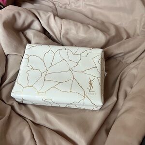 YSL Beauty Bag white/shiny gold lines. New with box! DOES NOT INCLUDE MAKEUP!